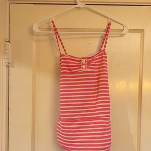 Lands end pink stripe one piece bathing suit